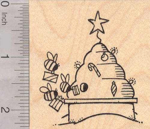 Christmas Bee Hive Rubber Stamp, Beehive