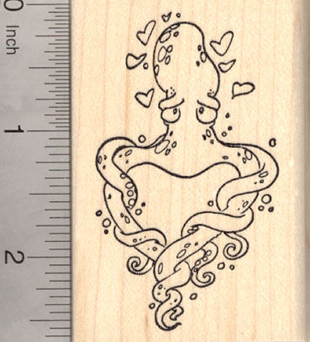 Valentine's Day Octopus Rubber Stamp