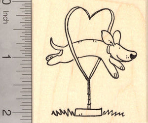 Valentine's Day Dog Rubber Stamp, Jumping through Heart