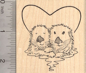 Valentine's Day Sea Otter Rubber Stamp, Otters in Heart