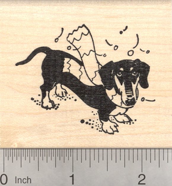 Holiday Dachshund Dog Rubber Stamp, in Winter Scarf