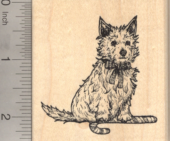 Christmas Cairn Terrier Dog Rubber Stamp, With Candy Cane