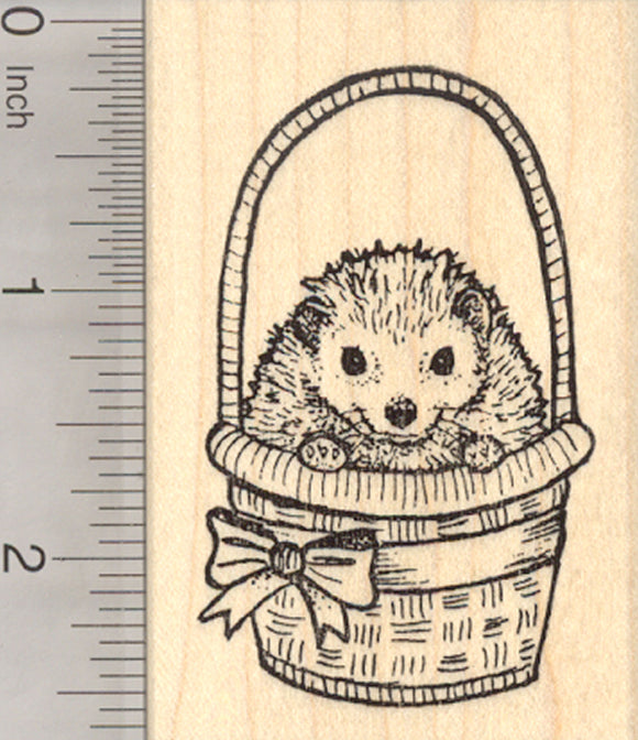 Easter Hedgehog Rubber Stamp, in Basket