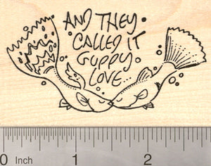 Valentine's Day Rubber Stamp, Guppy Love, with Kissing Fish