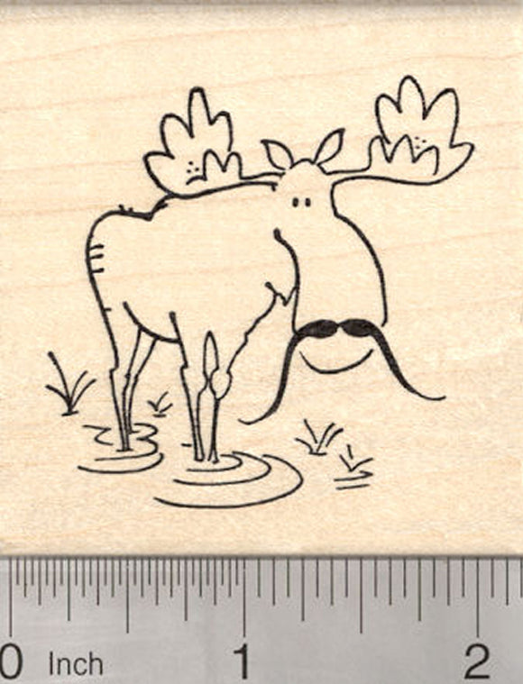 Moose Rubber Stamp, with Mustache