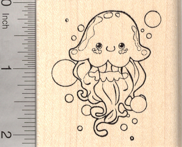 Jellyfish Rubber Stamp, Cute Smiling Jellies, Marine Wildlife