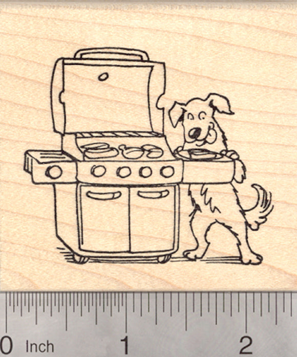 Dog with Gas Grill Rubber Stamp, Barbecue Grillout, Cookout