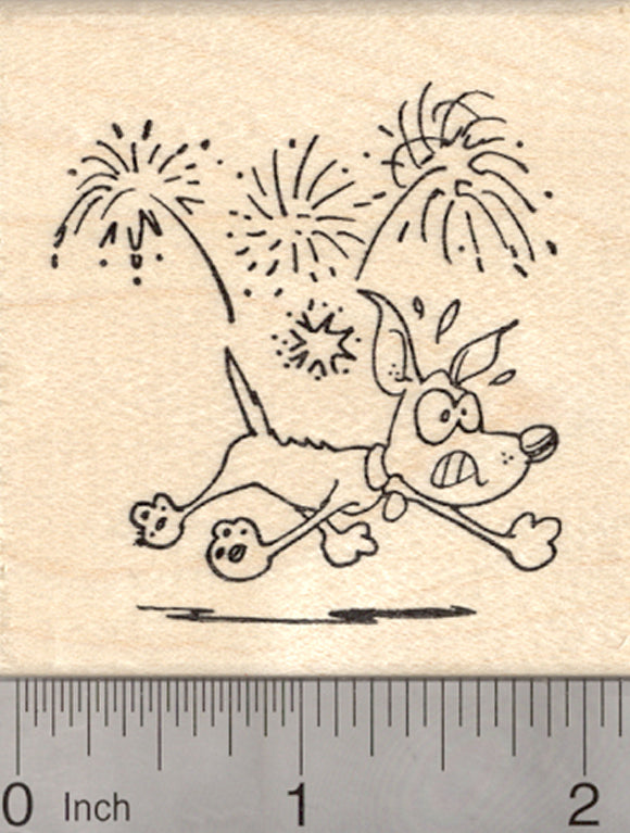 Dog 4th of July Rubber Stamp, Fireworks, Firecracker