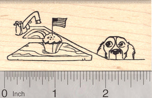 4th of July Dog Rubber Stamp, Flag Cupcake Snacking Spaniel