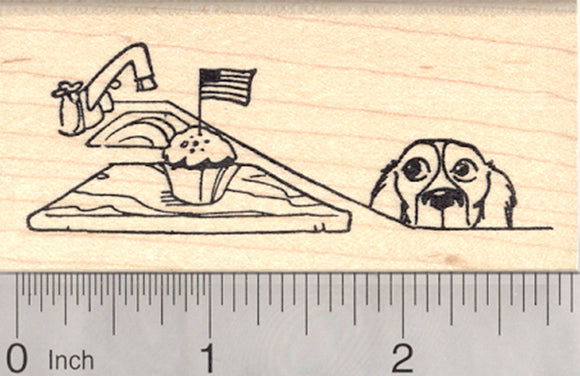 4th of July Dog Rubber Stamp, Flag Cupcake Snacking Spaniel