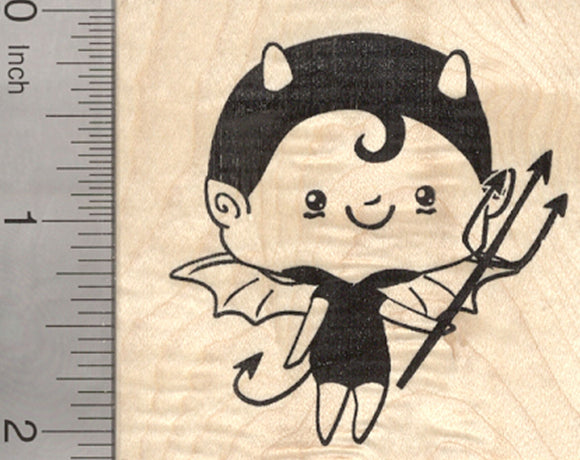 Halloween Devil Rubber Stamp, with Pitchfork