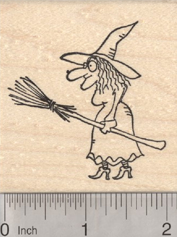 Halloween Witch Rubber Stamp, with Broom