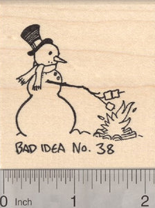 Campfire Snowman Rubber Stamp, Bad Idea No. 38, Toasting Marshmallows