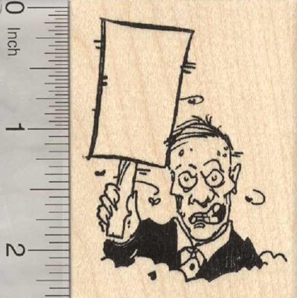Zombie Rubber Stamp, Holding Blank Sign