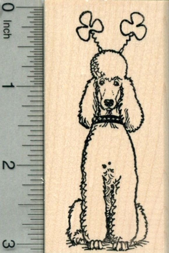 Saint Patrick's Day Poodle Rubber Stamp, Dog with Shamrock Antennae
