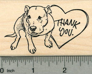 Pitbull Thank You Rubber Stamp, Pit Bull Dog with Heart