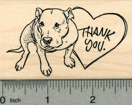 Pitbull Thank You Rubber Stamp, Pit Bull Dog with Heart