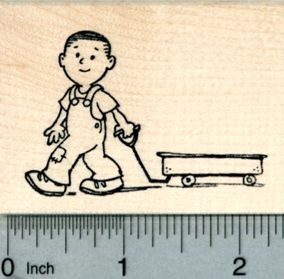 Boy with Wagon Rubber Stamp, Active Child Series