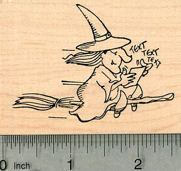 Texting Witch Rubber Stamp, Halloween Series
