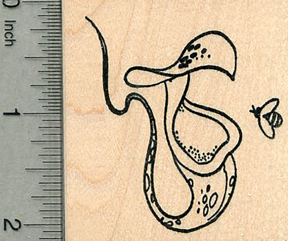 Pitcher Plant Rubber Stamp, Carnivorous Flower with Bee