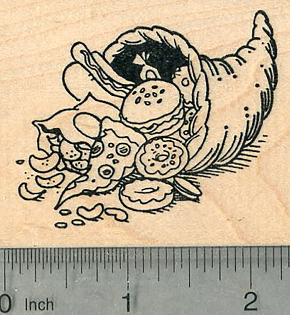 Thanksgiving Cornucopia Rubber Stamp, Donuts, Pizza, Chips, Burger, and Hot Dog