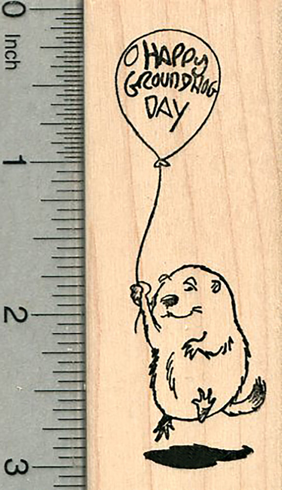 Groundhog Day Rubber Stamp, Marmot with Balloon