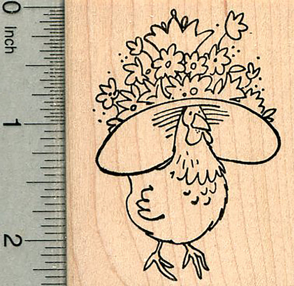 Easter Hat Chicken Rubber Stamp