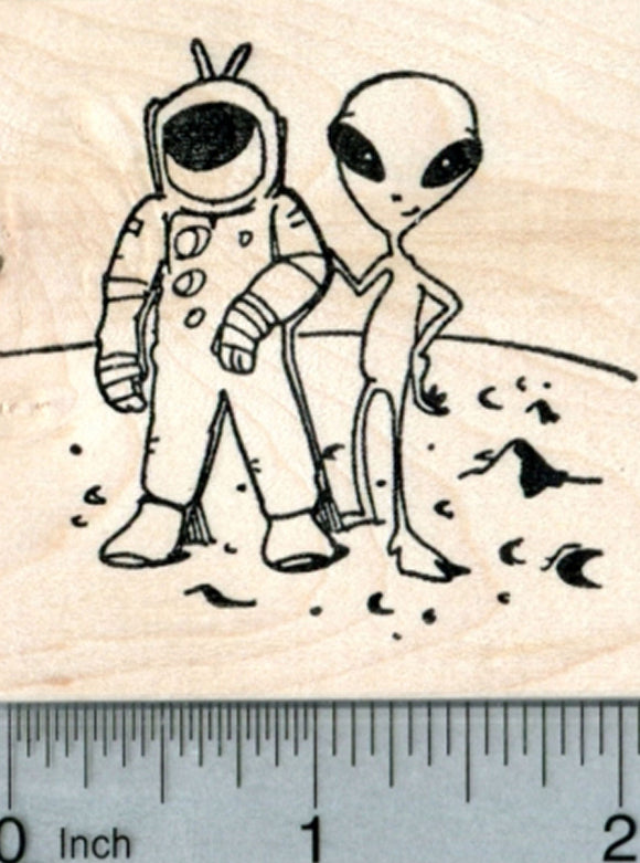 Moon Landing Rubber Stamp, Alien Bunny Ears Hoax Humor