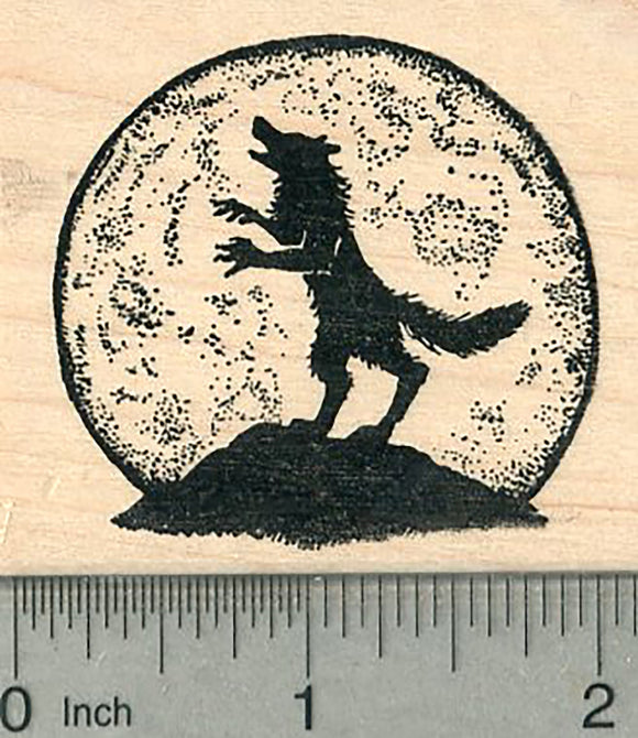 Halloween Werewolf Rubber Stamp, Howling at the Moon