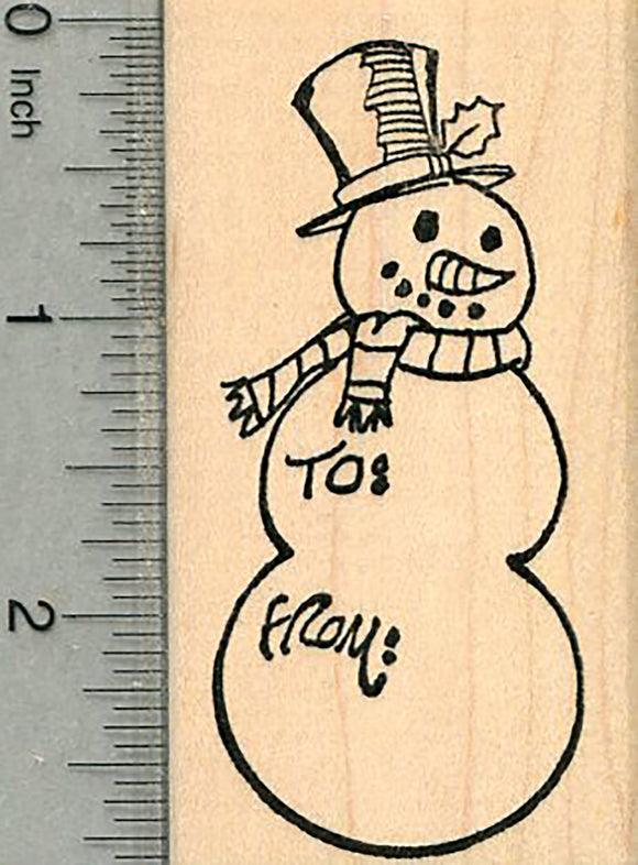 Snowman Gift Tag Rubber Stamp, with To and From, Christmas Series