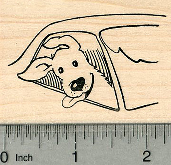 Dog in Car Rubber Stamp, Road Trip Series