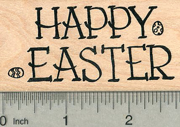 Happy Easter Rubber Stamp, Text with Tiny Eggs