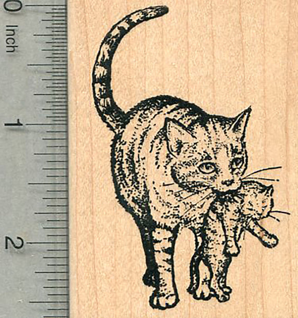 Cat Rubber Stamp, Mother with Kitten