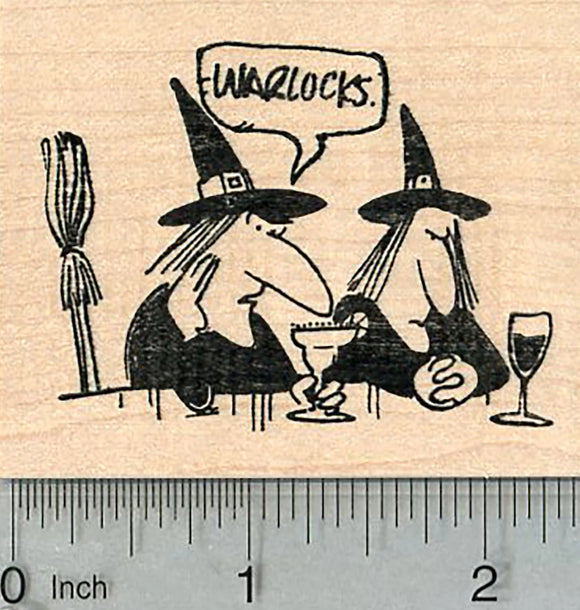 Halloween Witches Rubber Stamp, on Bar Stools, Girl Talk, Humorous