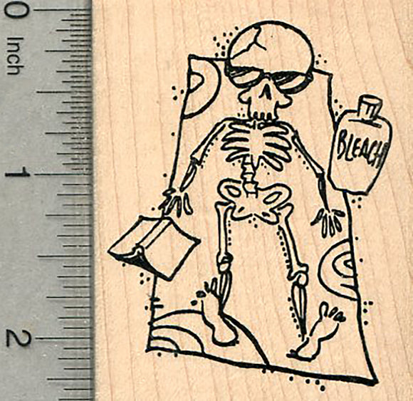 Beach Skeleton Rubber Stamp, Day of the Dead, with Bleached Bones