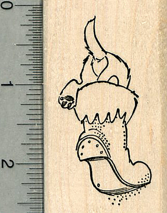 Cat Rubber Stamp, Kitten in Holiday Boot