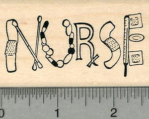 Nurse Rubber Stamp, with Bandages, q-tips, thermometer, Healthcare Heroes Series