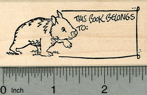 Wombat Bookplate Rubber Stamp, This Book with Blank Line, not customizable