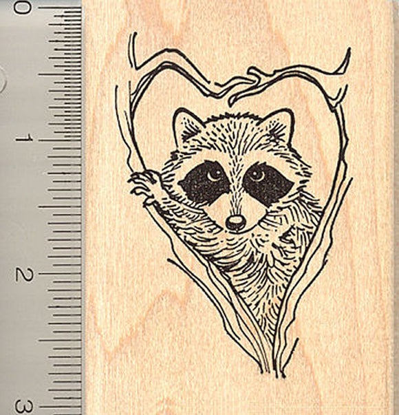 Raccoon in Heart-shaped Tree Branches Rubber Stamp
