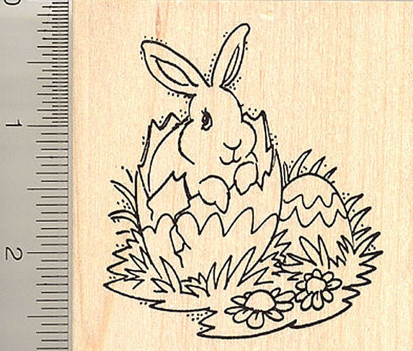 Bunny Hatching From Easter Egg Rubber Stamp