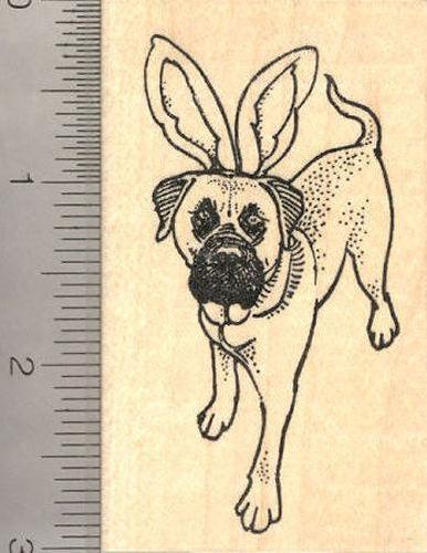 Easter Mastiff Dog in Bunny Ears Rubber Stamp