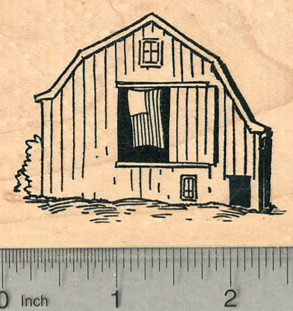 Barn Rubber Stamp, with American Flag - Patriotic, Rural America
