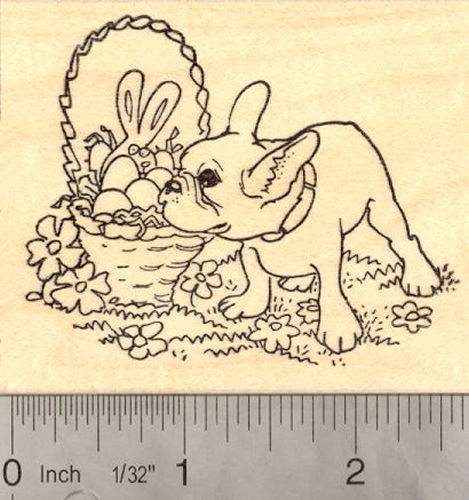 Easter French Bulldog Rubber Stamp