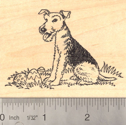 Easter Airedale Terrier dog Rubber Stamp