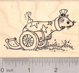 Fourth of July Ferret Rubber Stamp in Patriotic Cannon