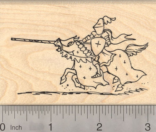 Jousting Medieval Knight Rubber Stamp, in shining armor