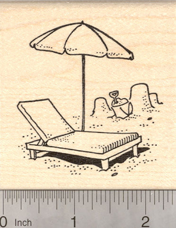 Chaise Lounge Chair with Umbrella Rubber Stamp, Beach Themed Stamps