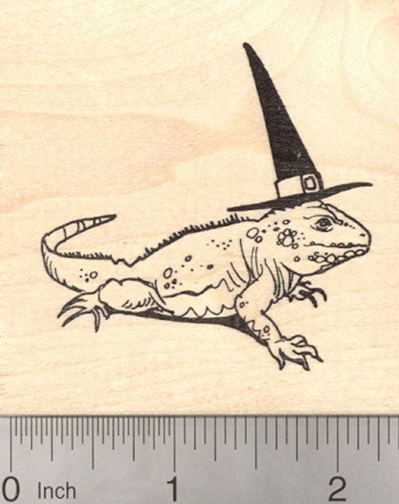 Halloween Witch Iguana Rubber Stamp, Reptile, Lizard