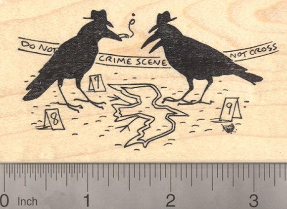 Murder of Crows Rubber Stamp, Crow Crime Scene Detective