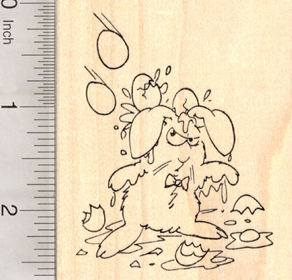 Easter Bunny Rubber Stamp, Grumpy Rabbit being Egged